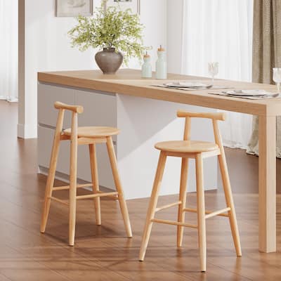 Christopher Knight Home - Ravenshaw Rubberwood Barstool with Ergonomic Cross-Bar Backrest (Set of 2)