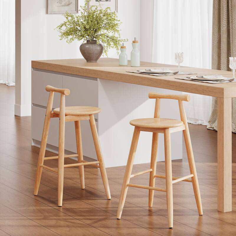 Roomfitters Grove Indoor Rubberwood Barstools with Cross Bar Backrest, Natural Finish Set of 2