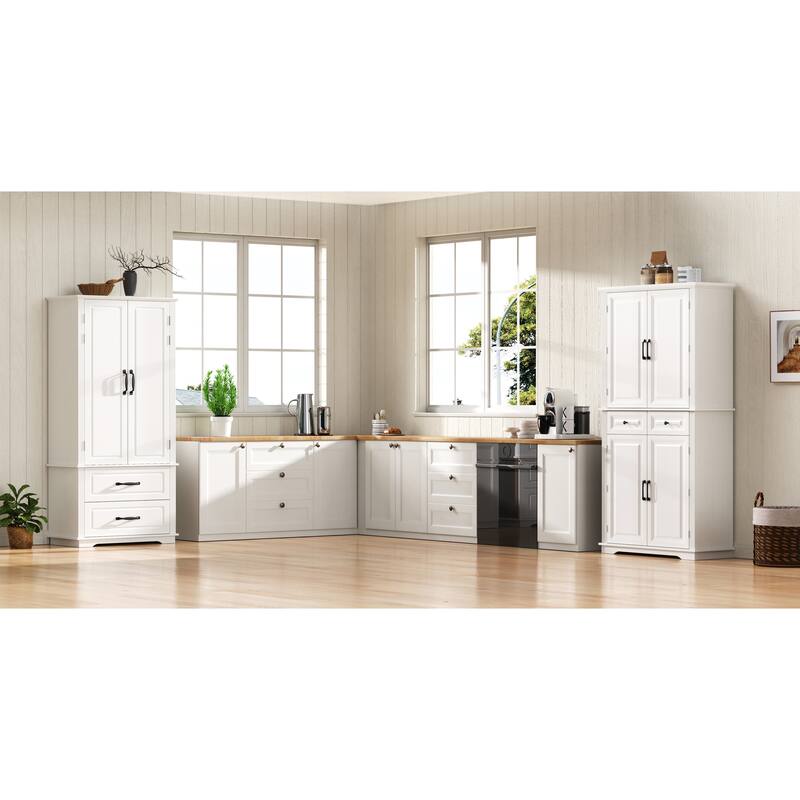 71" Farmhouse Kitchen Pantry Cabinet with 2 Large Drawers - Ameican White Oak