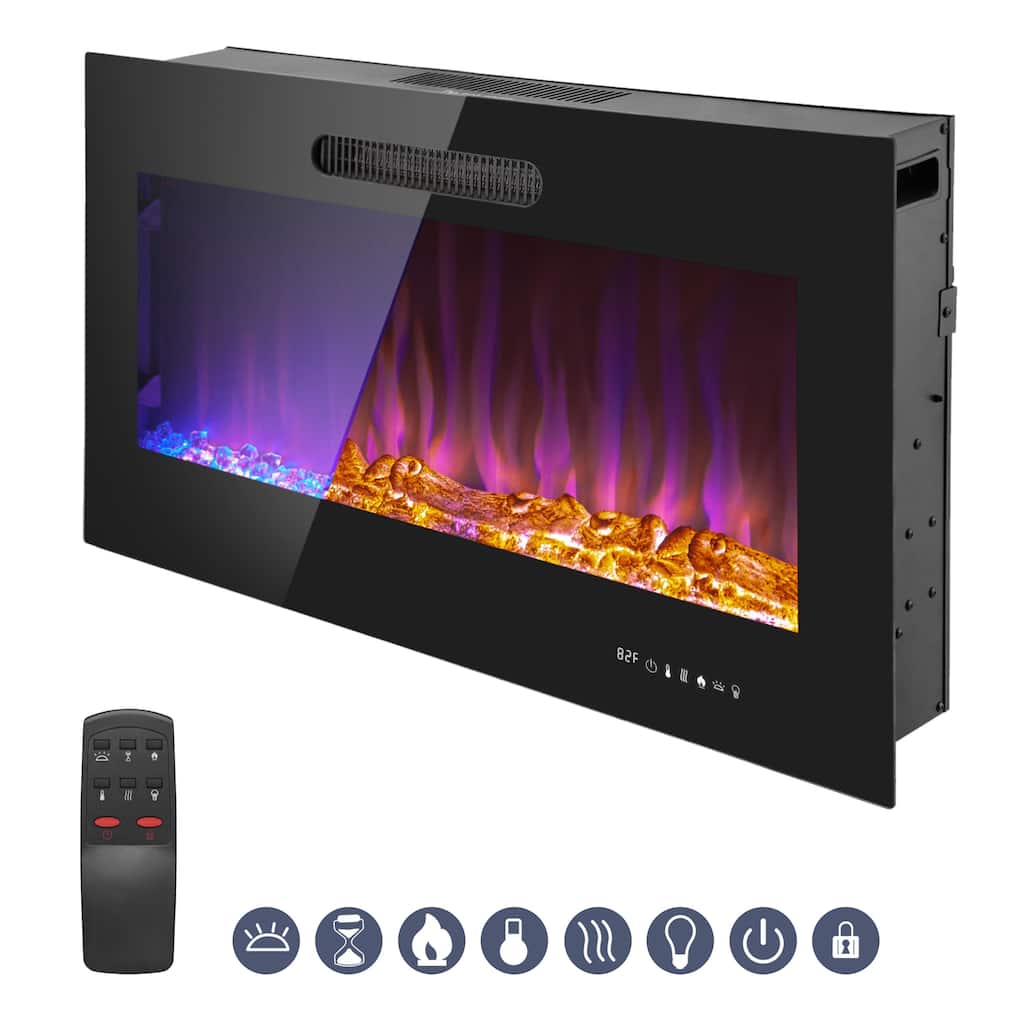 Prominence Home LED Electric Fireplace with 1500 Watt Heater, Log or Crystal Embers, Realistic Flame & Remote Control