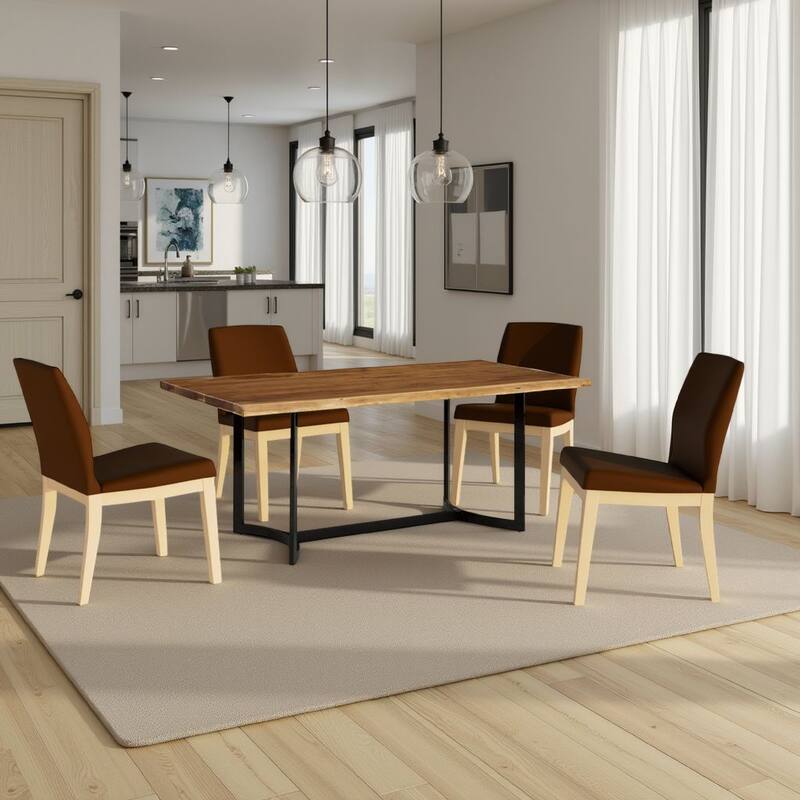 Dinno Dining Table, Live Edge Design, Light Brown Acacia Wood, 72 Inch