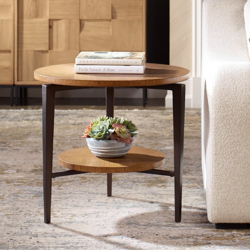 2-Tier Round Top Side Table - 26.5" - Brown