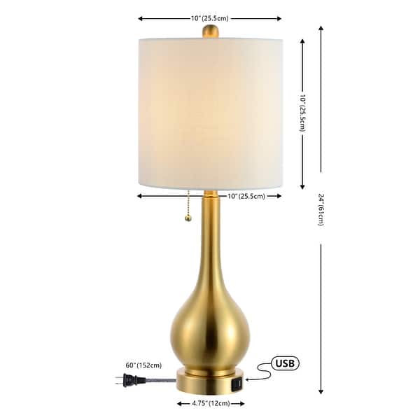 dimension image slide 1 of 4, Grant 24" Modern Classic Gourd Iron LED Table Lamp with Pull-Chain with Dual USB Charging Port, by JONATHAN Y (Set of 2)