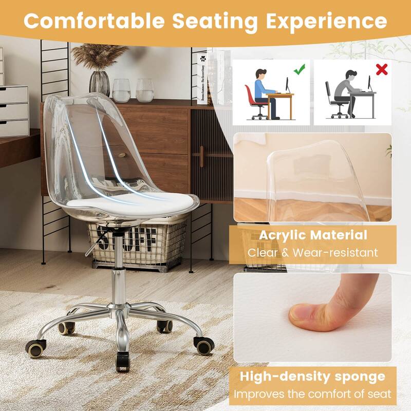 Costway 1/2 PCS Clear Desk Chair with Swivel Seat & Soft PU Leather - See Details