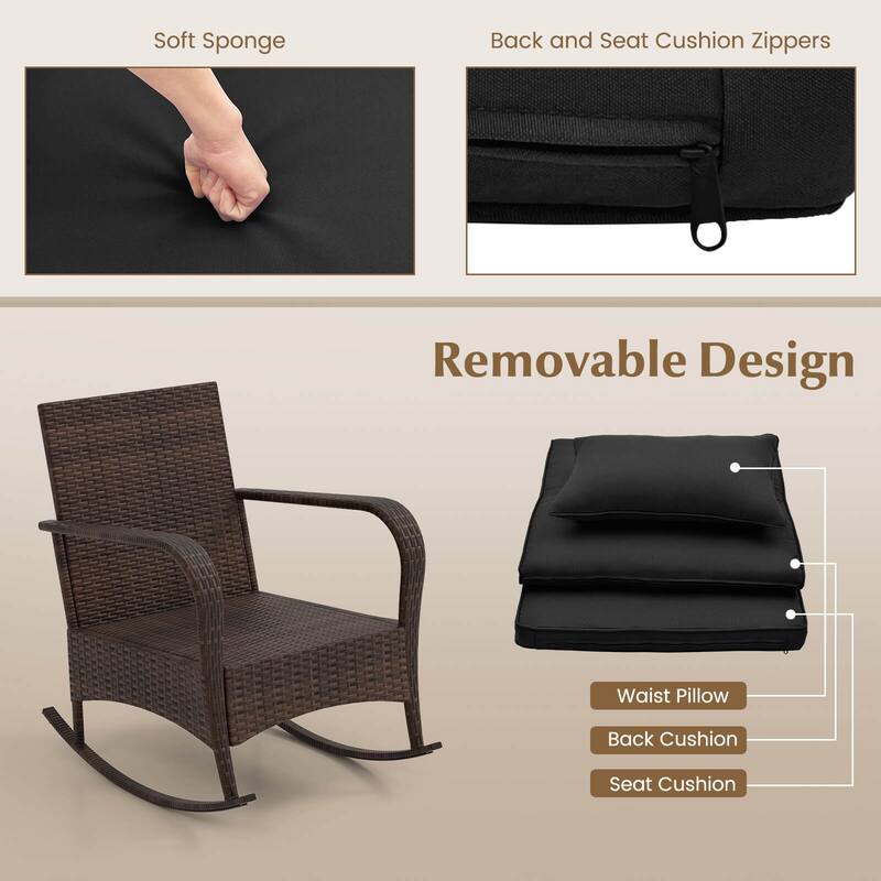 Costway 3 PCS Rocking Bistro Set with Removable Cushions & Tempered - See Details