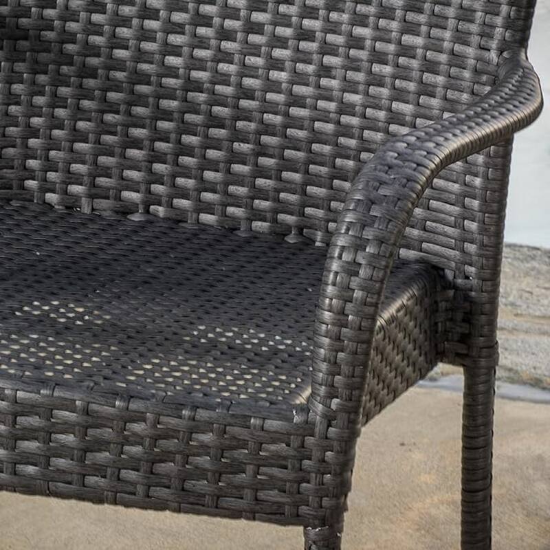 Roomfitters Outdoor Wicker Stacking Chairs, Transitional PE Rattan with Curved Armrests