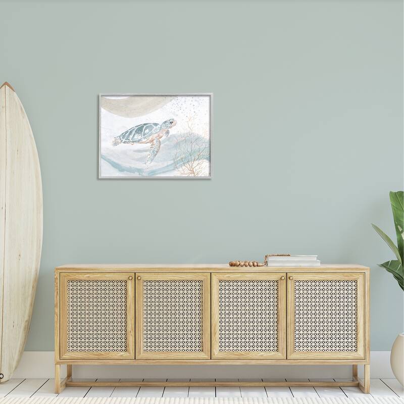 Stupell Drifting Sea Turtle Serene Ocean Wave Atmosphere Framed Wall Art, Design by Patricia Pinto