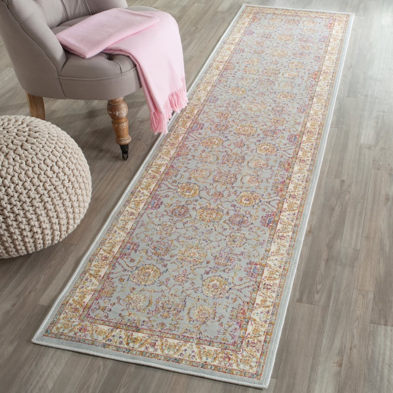 SAFAVIEH Sevilla Anbar Traditional Oriental Viscose Rug - 2'2" x 8' Runner - Silver/Ivory