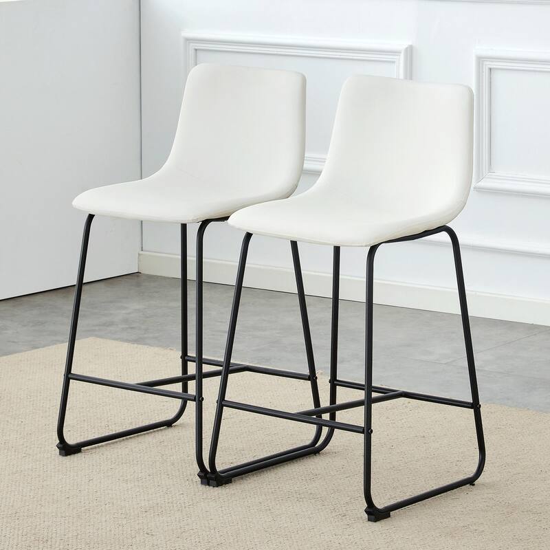 PU Leather Bar Stools Set of 2, Counter Height Bar Stools with Back and Footrest, Kitchens Island Chair with Metal Legs