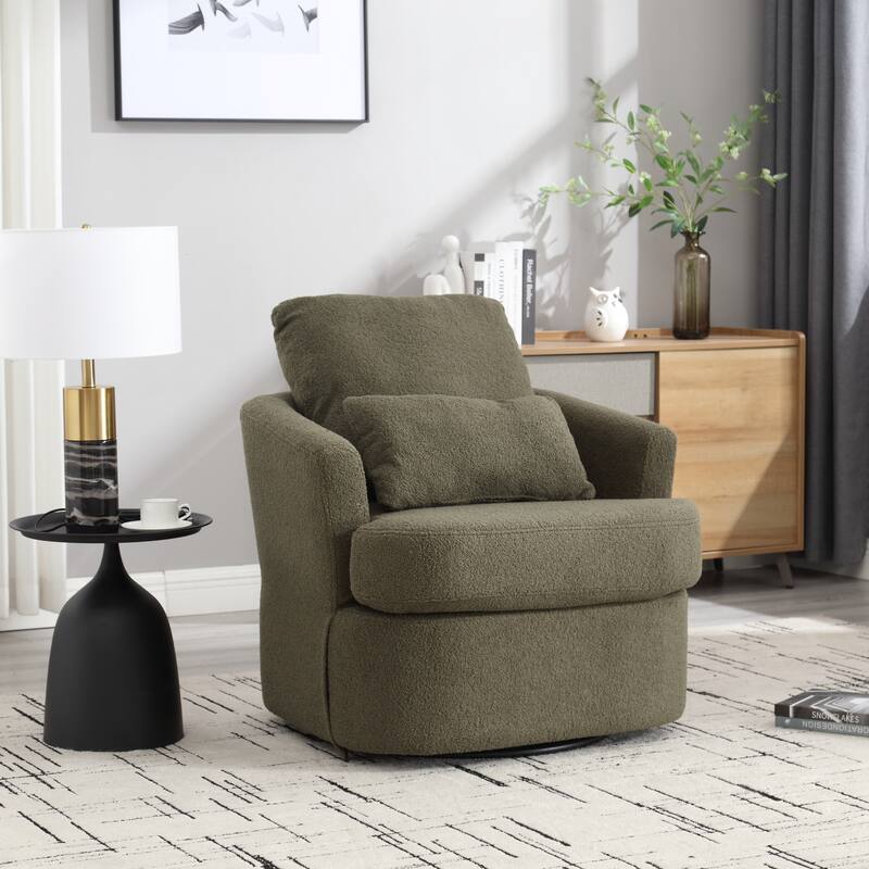 Swivel Barrel Chair, Comfy Round Accent Sofa Chair for Living Room, 360 Degree Swivel Barrel Club Chair, Leisure Arm Chair - Green