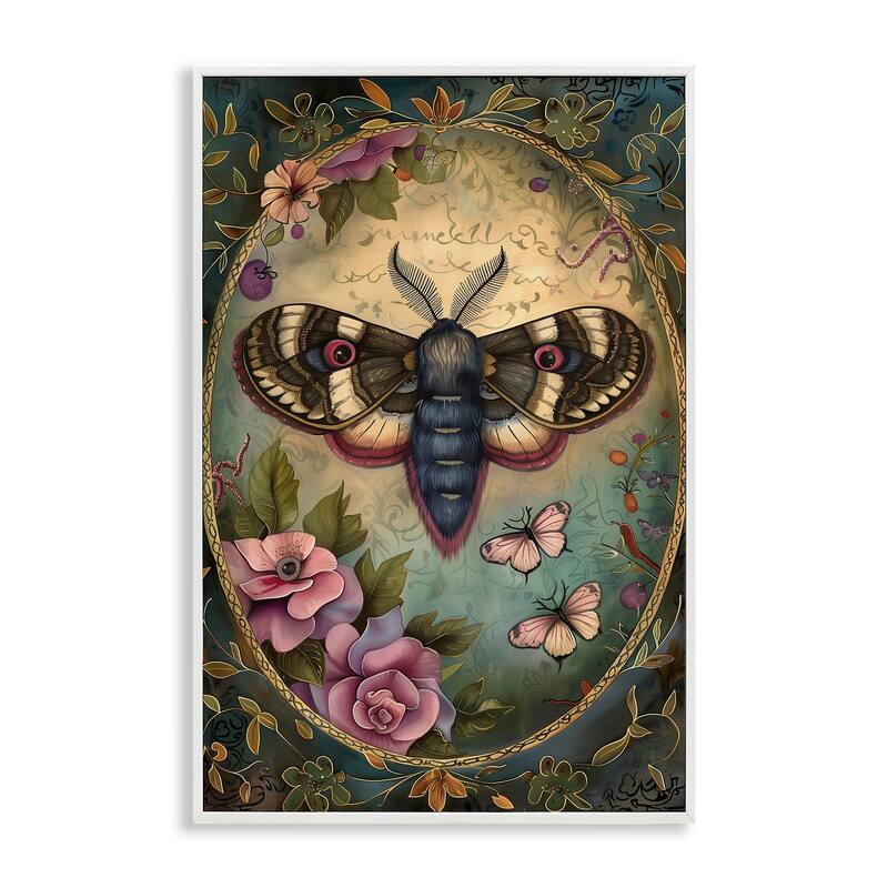 Stupell Vintage Moth & Floral Border Framed Giclee Art Design By The Dutch Lady - 16 x 24 - White