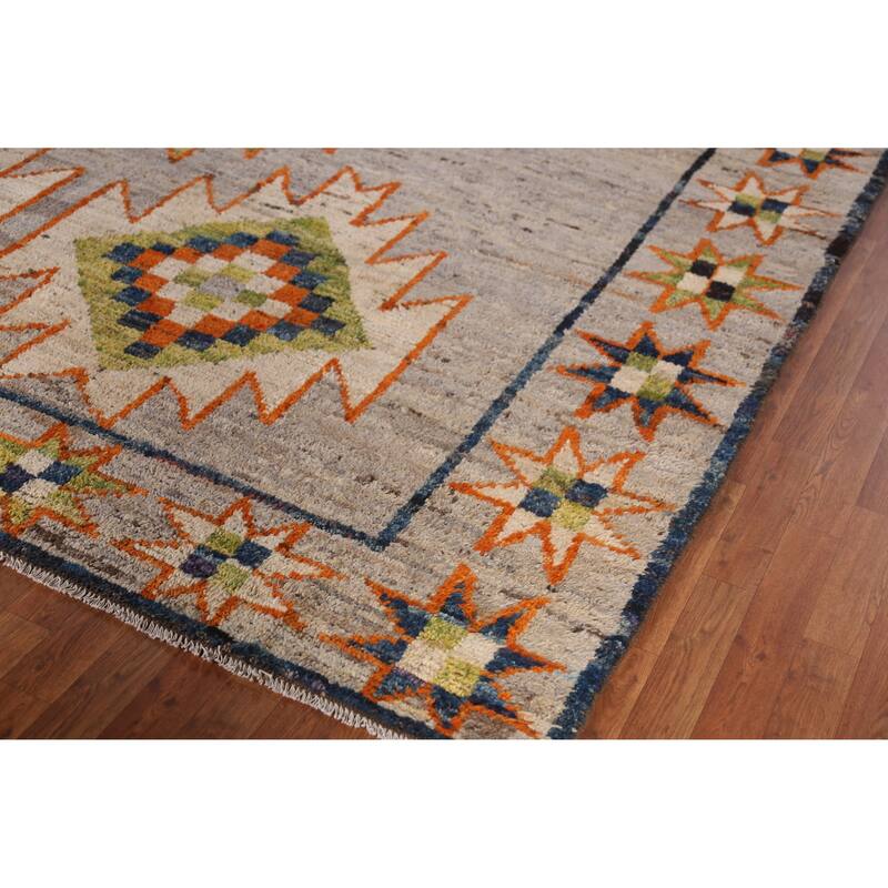 Geometric Moroccan Oriental Area Rug Hand-Knotted Oriental Wool Carpet - 9'8" x 13'4"