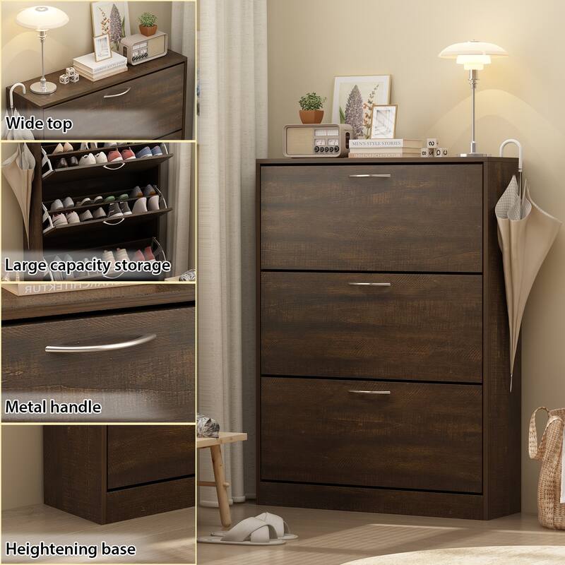 Home Modern 3 Drawer Shoe Cabinet 3-Tier Shoe Rack Storage Organizer