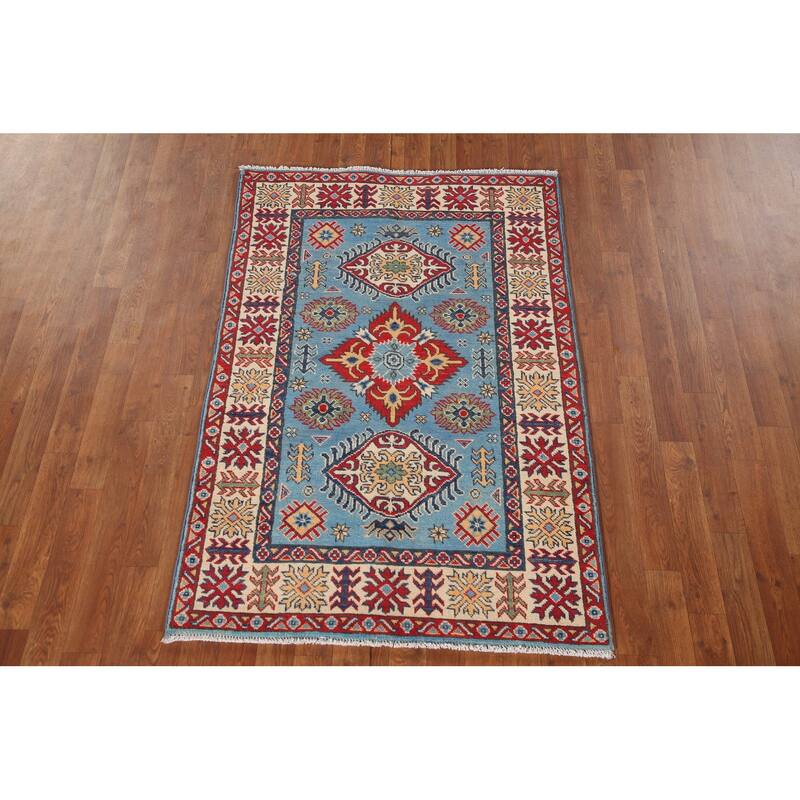 Blue Kazak Oriental Accent Rug Handmade Wool Carpet - 3'3"x 4'11"