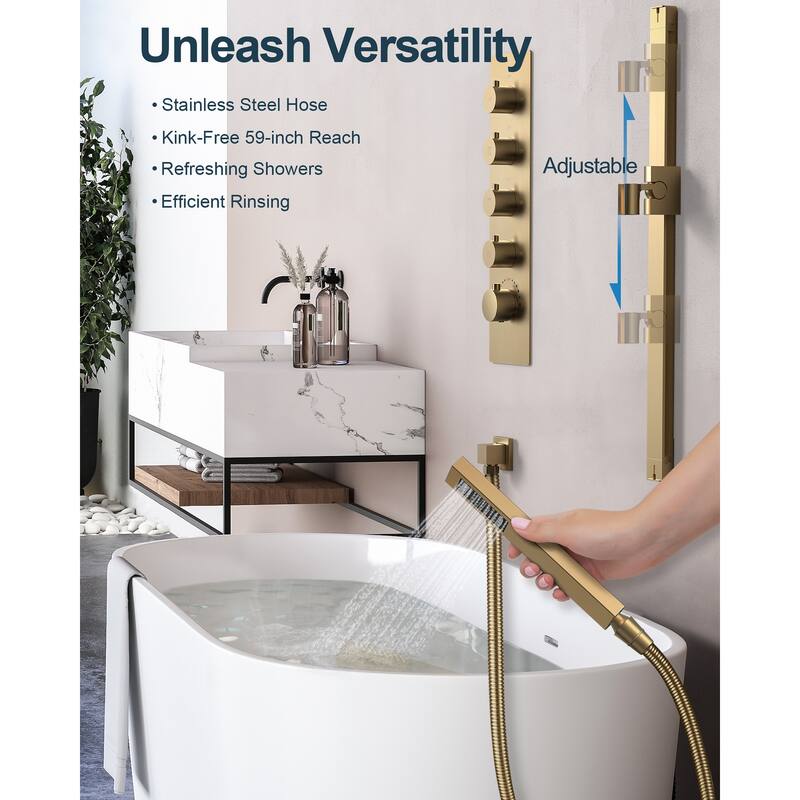GRANDJOY Luxury Shower Faucets 22" LED Ceiling Mount Rainfall Shower Head System with 6 Body Jets