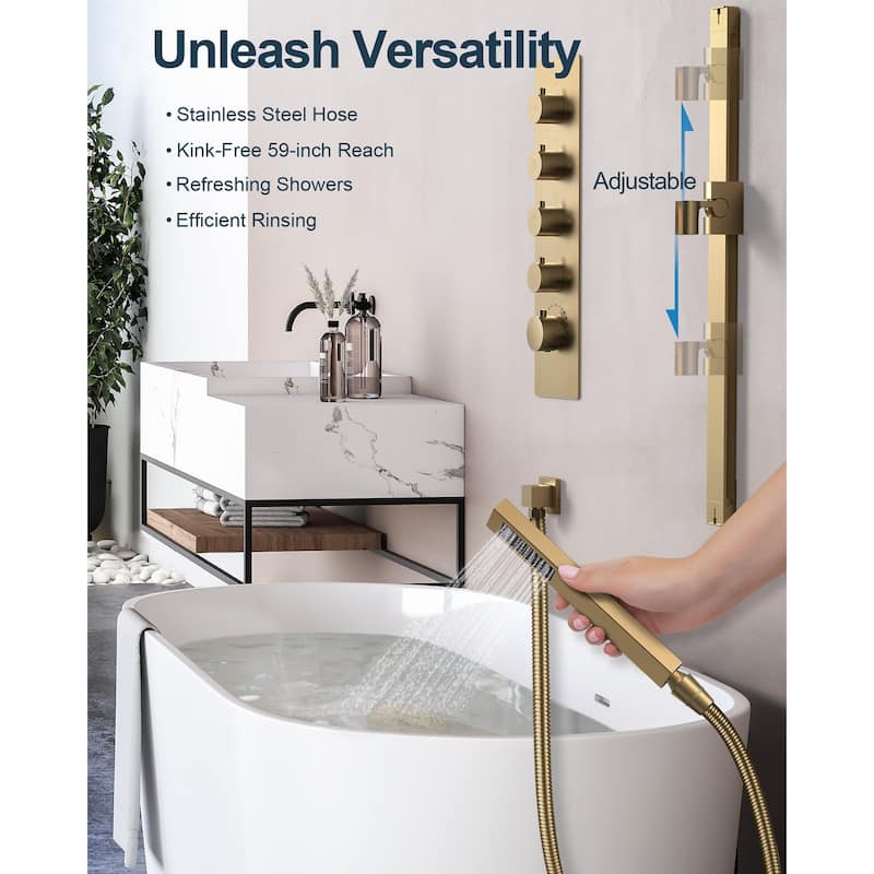 GRANDJOY Luxury Shower Faucets 23" LED Ceiling Mount Showerhead System with 6 Body Jets