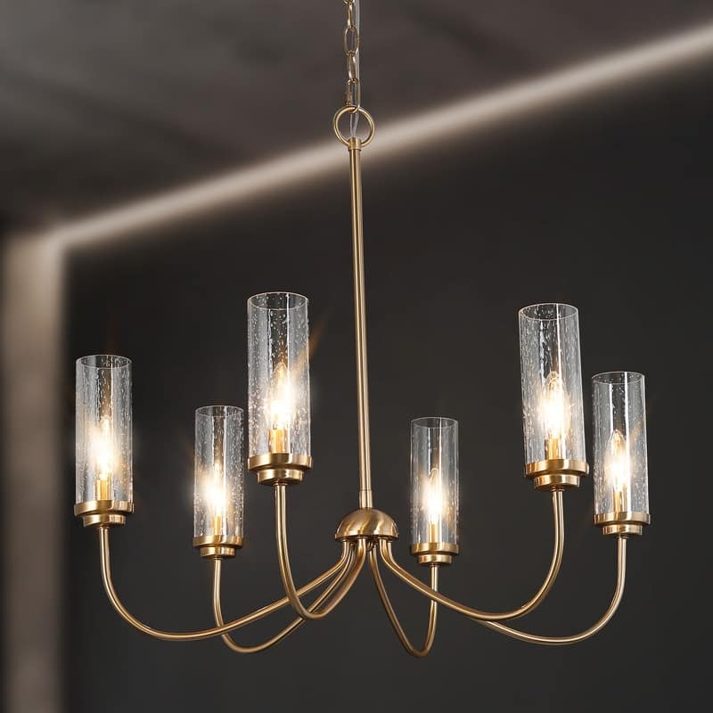 Maisi Modern Glam 6-Light Gold Cylinder Glass Chandelier for Dining Room Bedroom - D25"xH24.5"