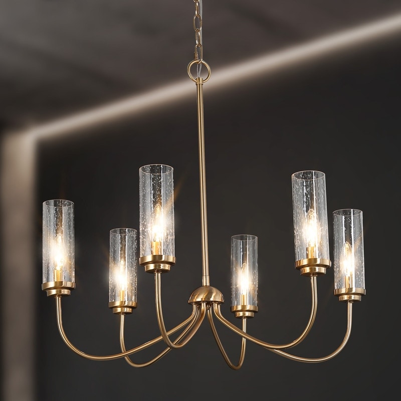 Maisi Modern Glam 6-Light Gold Cylinder Glass Chandelier for Dining Room Bedroom - D25"xH24.5"