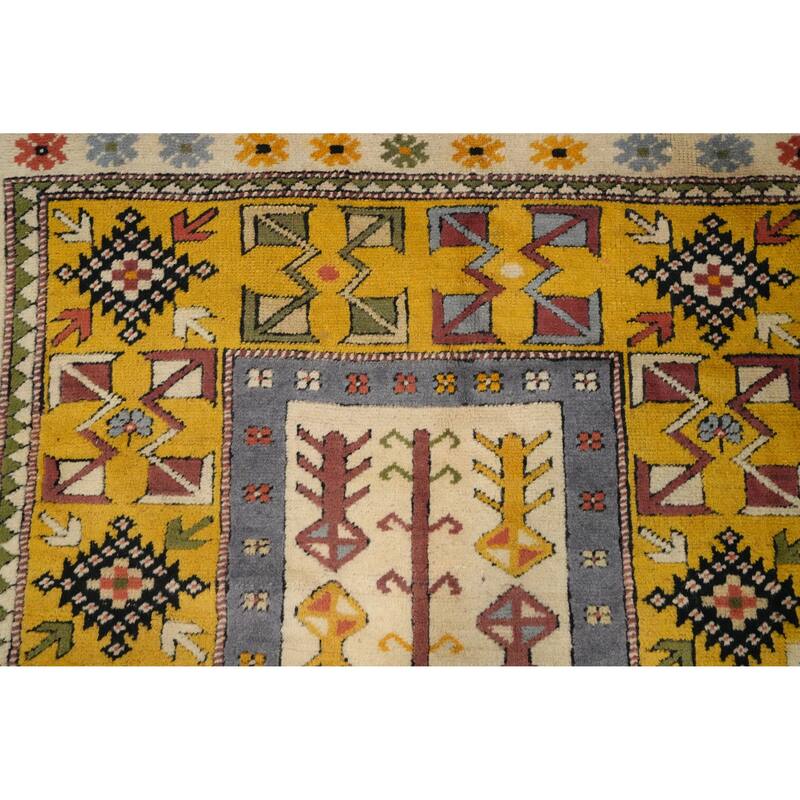 Hand Knotted Oriental 100% Wool Carpet Transitional Tribal Yellow & Gold Anatolian Area Rug - 6' 8'' X 3' 8''