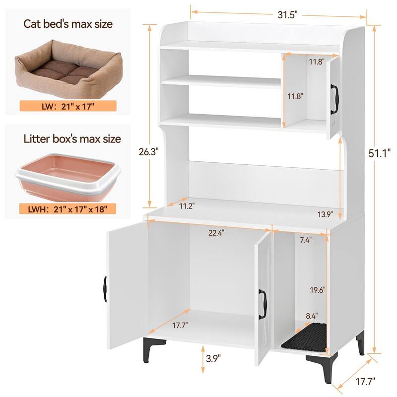 Cat Litter Box Enclosure With Shelves,Hidden Litter Box Furniture