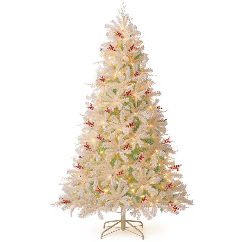 Costway 6 FT Pre-lit Artificial Christmas Tree with 599 Branch Tips & - Peacock Blue & White - 7 Foot