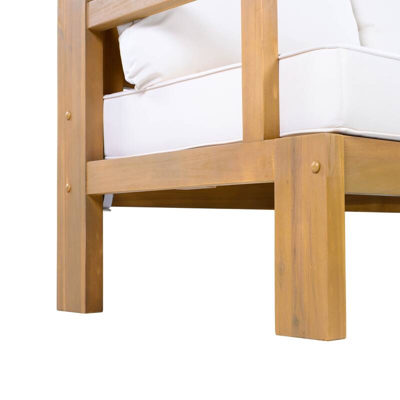 Christopher Knight Home - Outdoor 2-Piece Acacia Wood Patio Chat Set with High-Density Cushioned Loveseat & Coffee Table