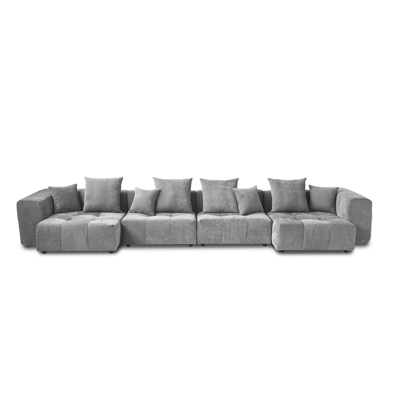 183.54" Linen Modular Sofa Modern Sectional Sofa 4-Seater Couch with Chaise for Living Room