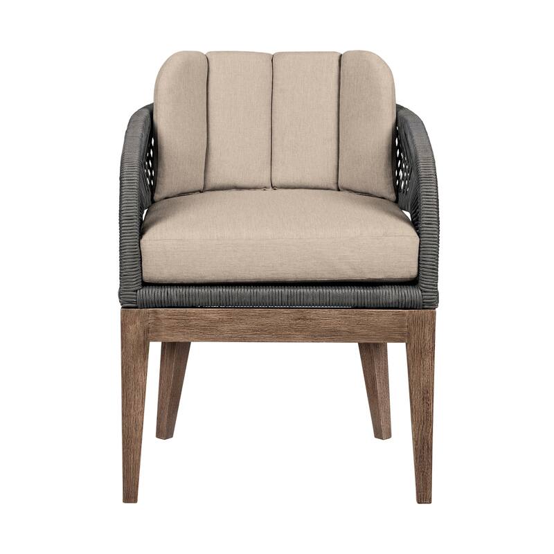 Orbit Boho Solid Eucalyptus Wood and Woven Rope Outdoor Dining Chair with Olefin Cushions
