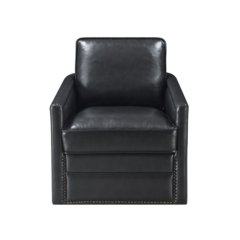 Faux Leather Accent Chair with Nailhead Trim - Black