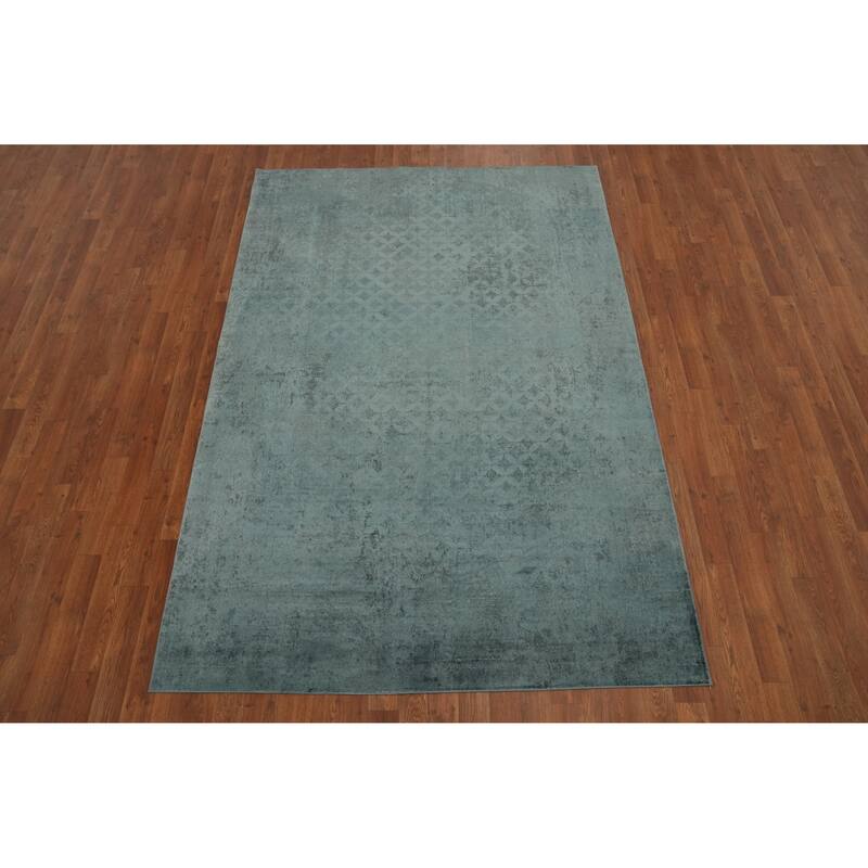 Machine Made Oriental Polyester Carpet Geometric Navy Blue & Blues Distressed Area Rug - 7' 5'' X 5' 2''