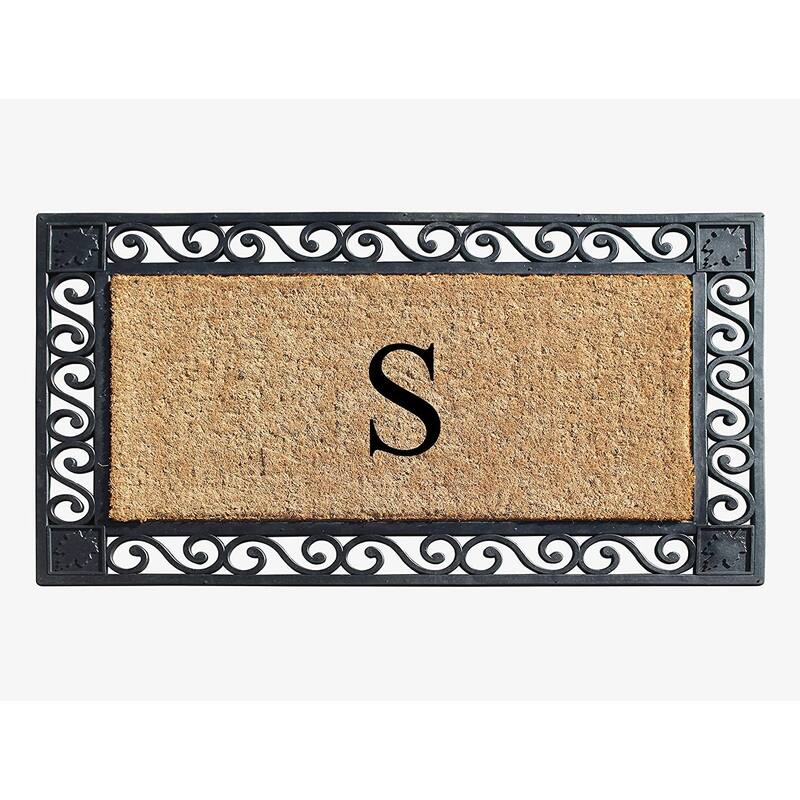 A1HC Rubber and Coir Maple Leaf, Heavy Weight Durable Monogrammed Doormat, 23"X38" Black - S    