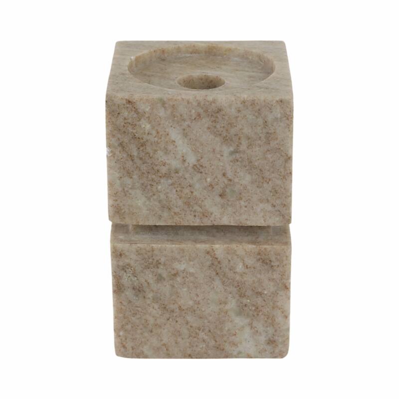 Modern Onyx Marble Stacked Cubes Candle Holder - Ivory & Tan