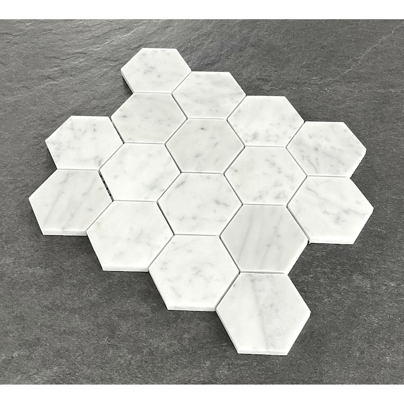 3" Honed Hexagon Marble Mosaic Tiles