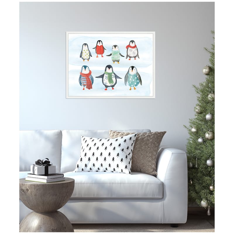 Kate and Laurel Sylvie Framed Canvas Winterwonder Penguins by Turnowsky