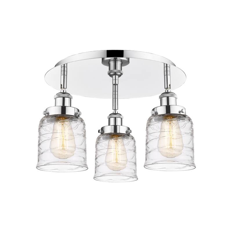 Innovations Lighting Bell - 3 Light 17" Flush Mount - Polished Chrome/Clear Deco Swirl