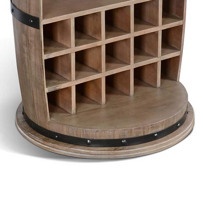 Flint Barrel Wine Rack, 15 Slots, Stemware Rack, Brown Mahogany Wood