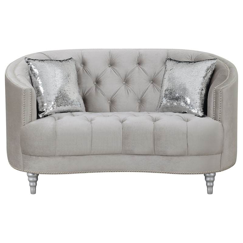Avonlea Upholstered Sloped Arm Loveseat Grey Velvet