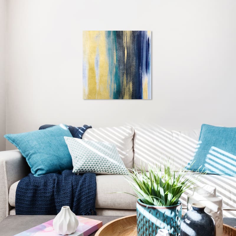 Wynwood Studio Canvas Abstract Gold and Blue I Gold and Metallic Gold Modern & Contemporary Wall Art Canvas Print - 20 x 20