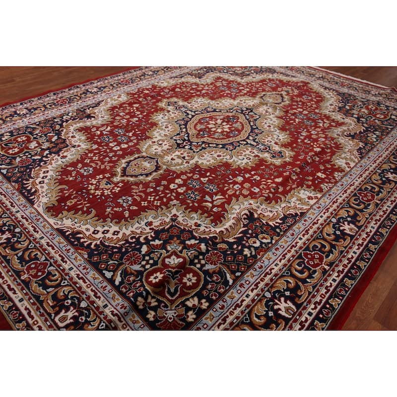 Floral Red Medallion Kashan Turkish Area Rug Machine Made Carpet - 9'8" x 12'5"