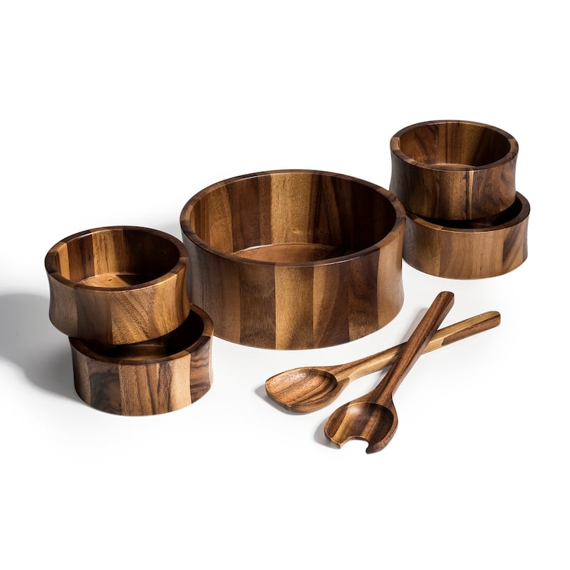 Large Salad Bowl with Serving Utensils and 4 Individuals Bowls