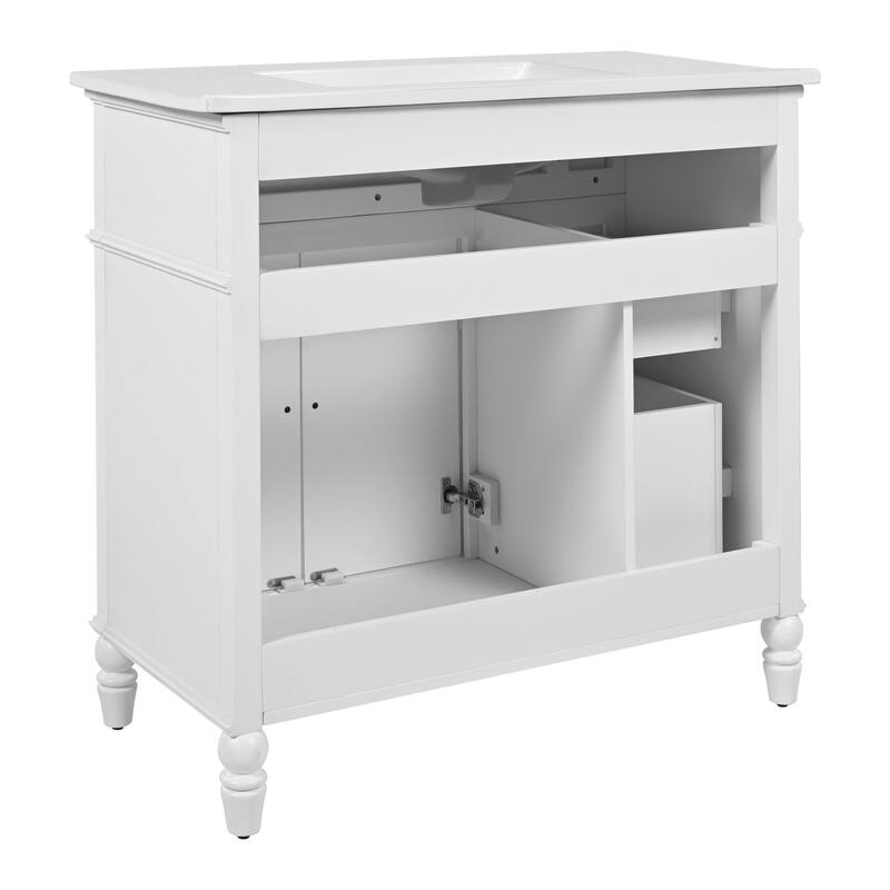 Roomfitters 36" Bathroom Vanity with Integrated Ceramic Sink, Solid Wood Frame and Soft-Close Storage