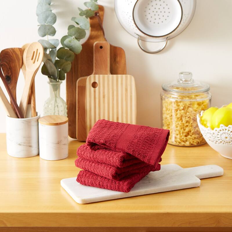 DII Solid Terry Waffle Dishtowel Set of 4