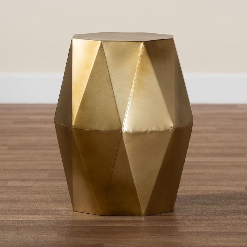 Salman Geometric Bronze Metal Accent Table - Faceted Modern Side Table for Indoor or Semi-Outdoor Use