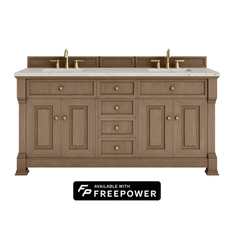 Brookfield 72" Double Vanity, Pecan w/FreePower Wireless Charger