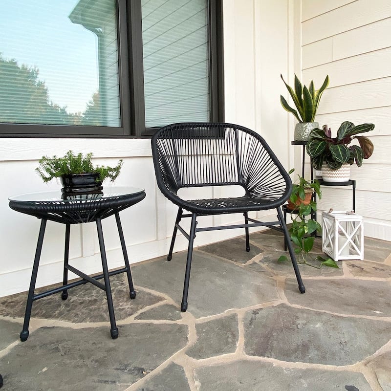 3-Piece Patio Bistro Sets, All Weather Round Wicker PE Weave Basket Chair Set of 4