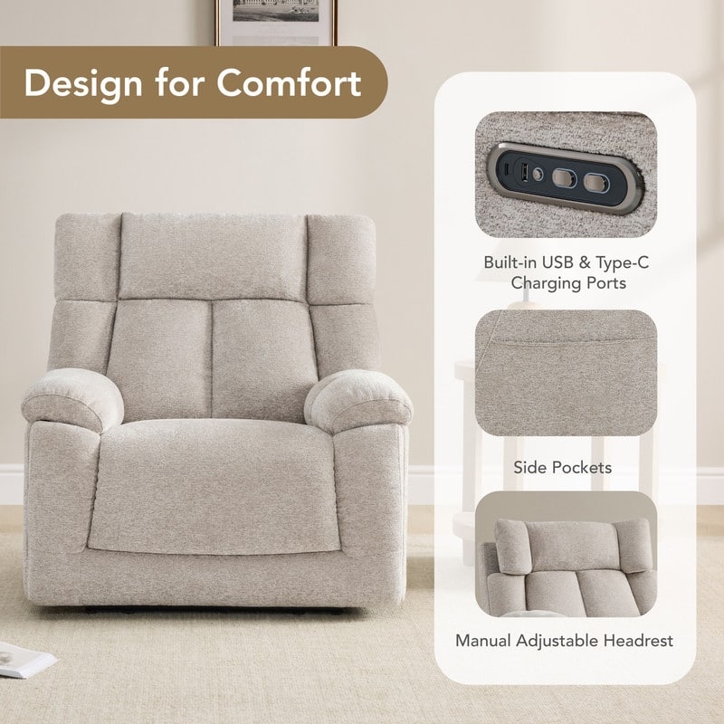 Spruce & Spring Power Lay Flat Nursery Recliner with Bluetooth Speakers and Power Lumbar Support