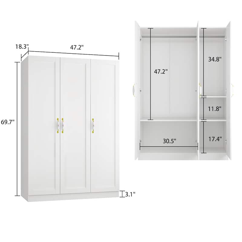 Wardrobe Armoire Shelves Hanging Rod Doors Closet Storage Cabinet