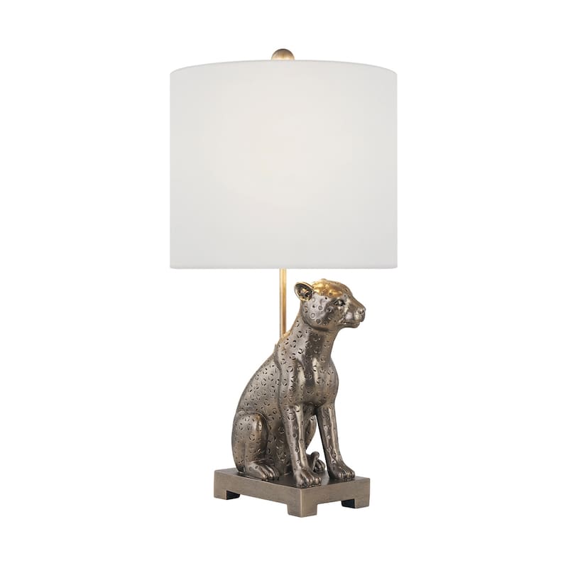 23"H Grey Resin Leopard Table Lamp With Shade - 12" x 12" x 23"