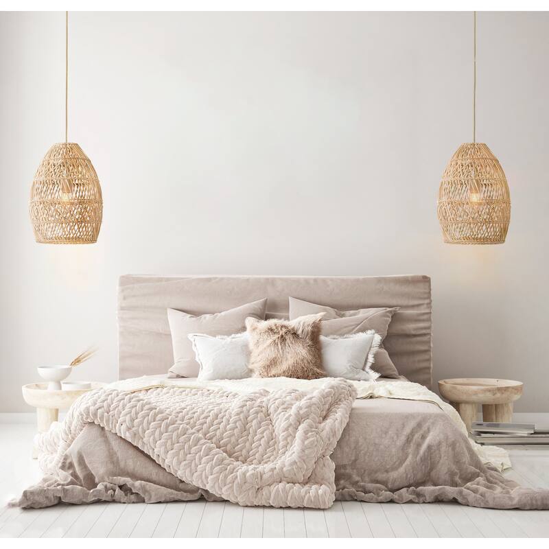 Callie Rattan Pendant Light - Natural Bell 1-Light Handwoven Ceiling Light For Modern, Transitional, Farmhouse Room Decor