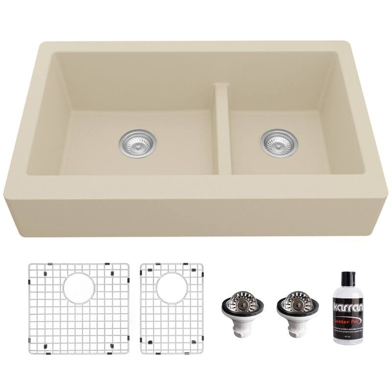 Karran USA QAR-760-PK1 Quartz QAR 34" Farmhouse Double Basin Quartz - Bisque